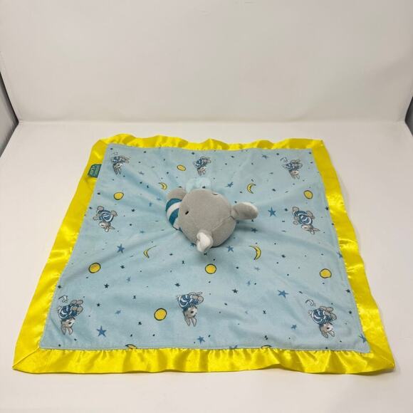 Goodnight Moon Gray Bunny Rabbit Blue Yellow Lovey Security Blanket Satin Trim - Picture 5 of 12